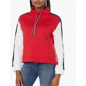 Womens Tommy Hilfiger Color Block Mock Neck Drawstring Pullover Sweatshirt